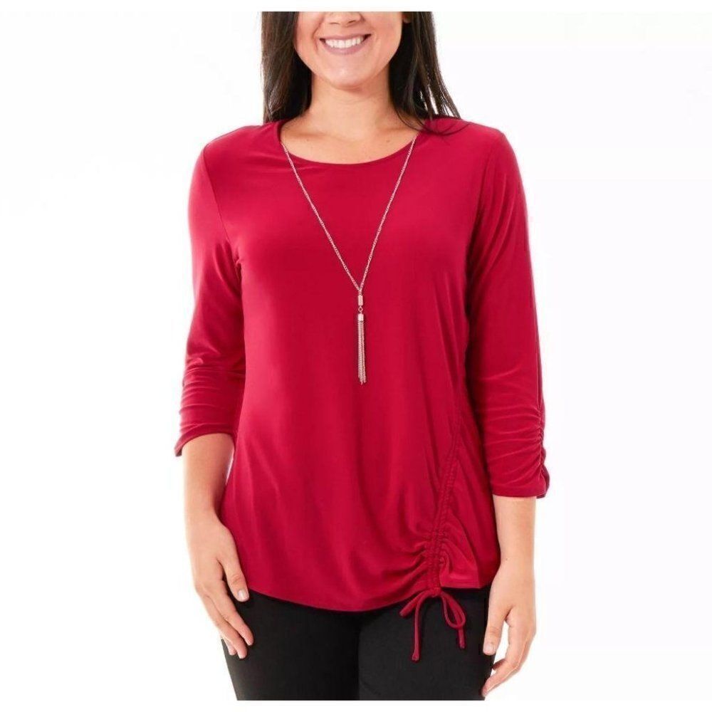 NY Collection NEW Petite Necklace Blouse Top PM